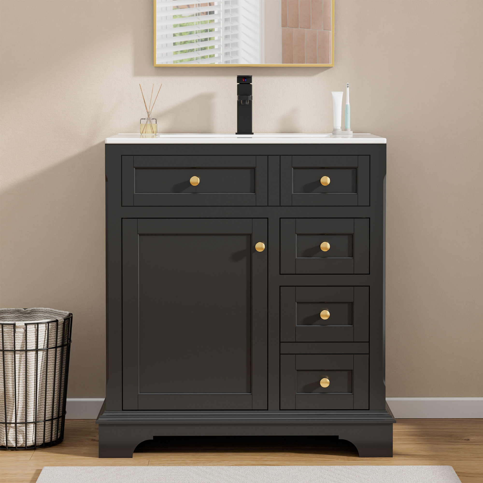 Red Barrel Studio® Linsay 30" Vintage Bathroom Vanity Set with Ceramic ...